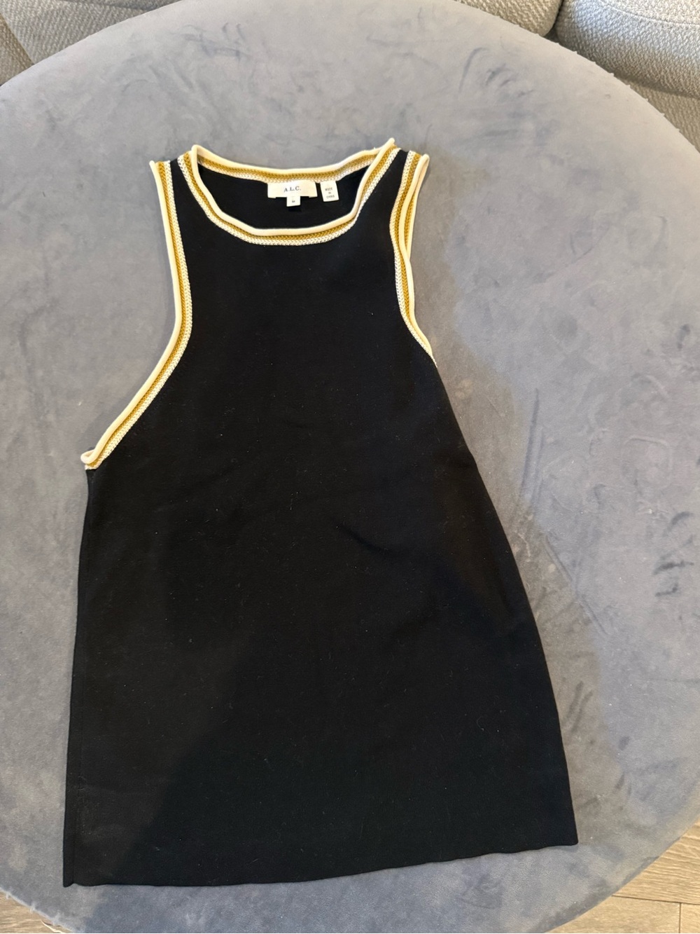 A.L.C. Black Ribbed Sleeveless Tank with gold trim